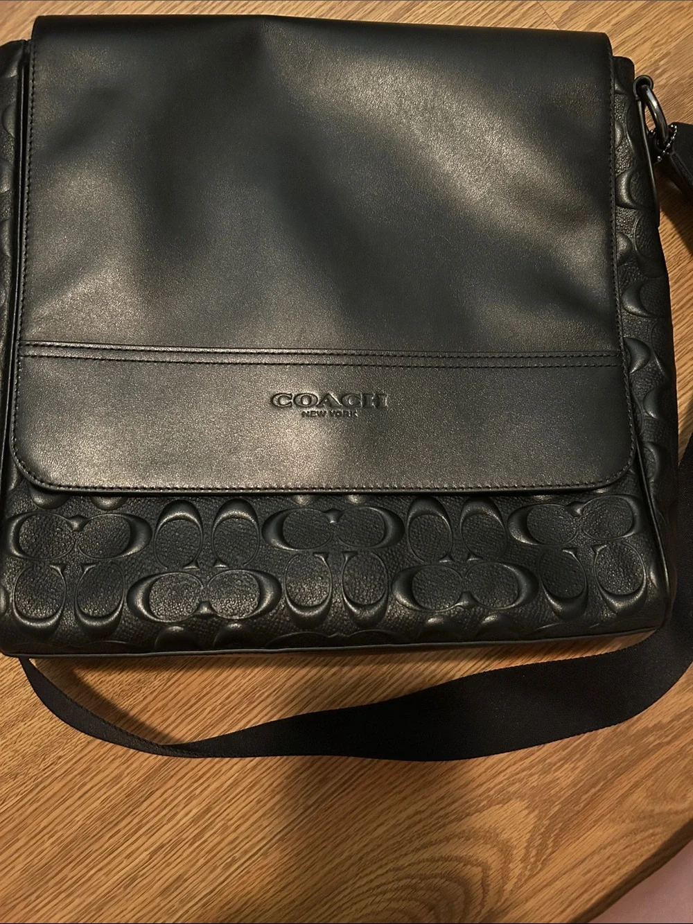 Coach Black Embossed Leather Messenger Bag
